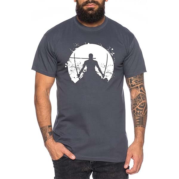 Camiseta Zoro Santoryu con la Luna Gris Oscuro