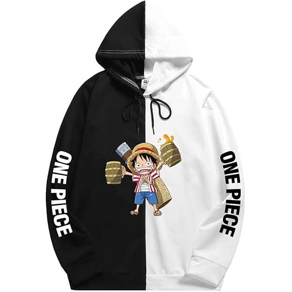 Sudadera con Luffy Outfit Stampede Negro y Blanco