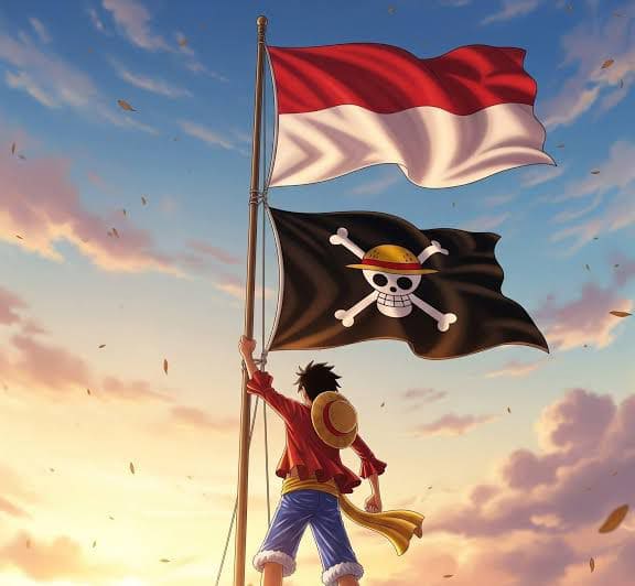 Luffy con la bandera de Indonesia