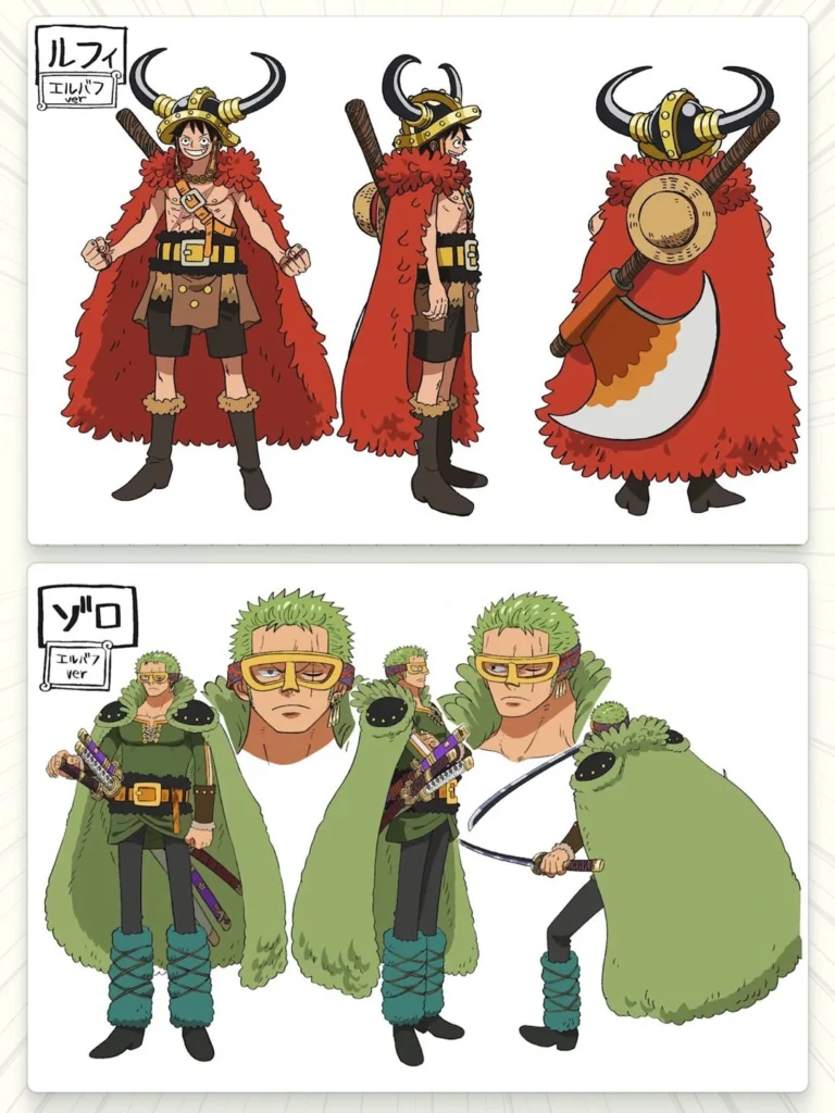 Diseño personajes one piece elbaf heroines luffy y zoro